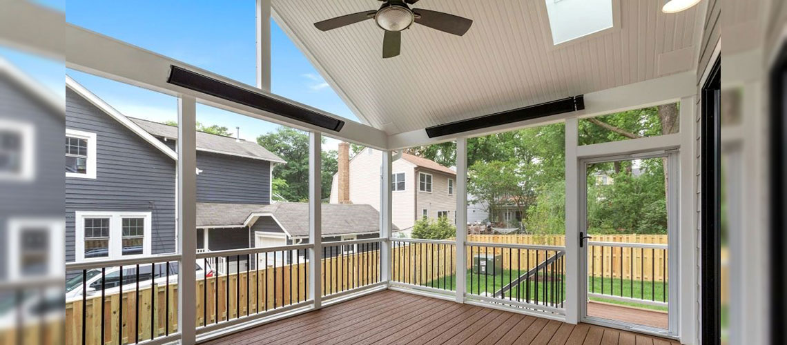 Two Electric Smart Heaters Wall Mounted Above Windows on a Patio 